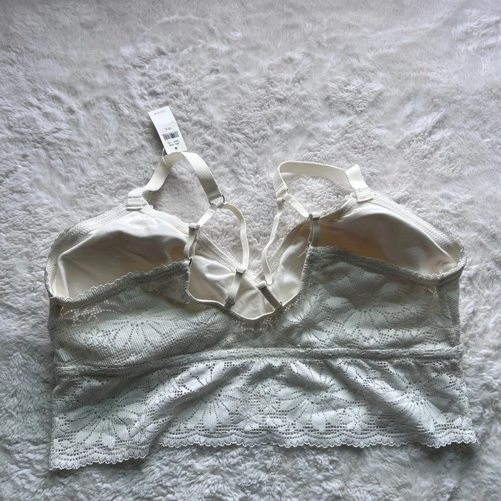 Aerie Women's Cream Floral Lace Longline Bralette Adjustable Straps Size XL NEW